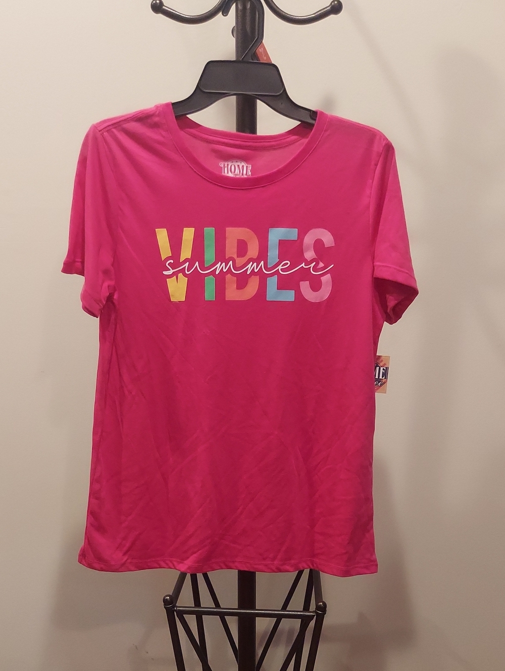 NEW Home Collection Hot Pink 'VIBES' Graphic Short Sleeve Tee